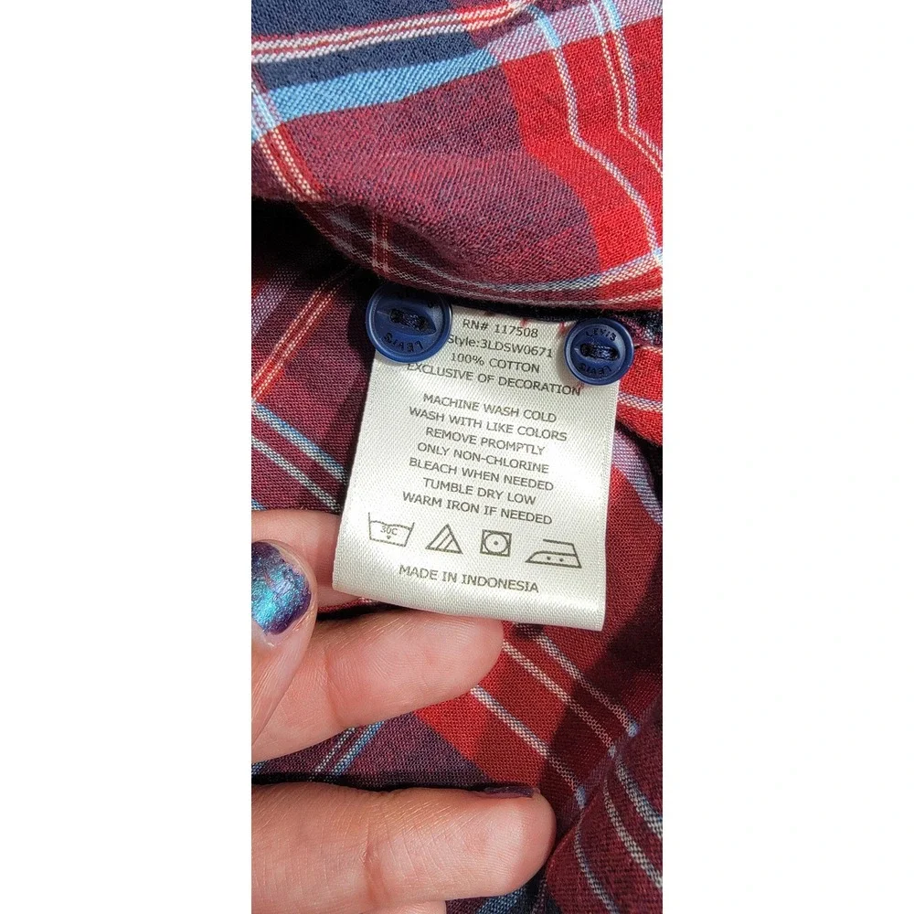 Levis Mens Large Red Blue Plaid Short Sleeve Button Down Shirt 3LDSW0671 Cotton